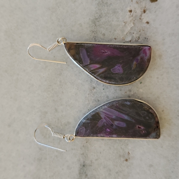 New Oversized Stick Agate Silver Dangle Earrings. - Picture 5 of 7